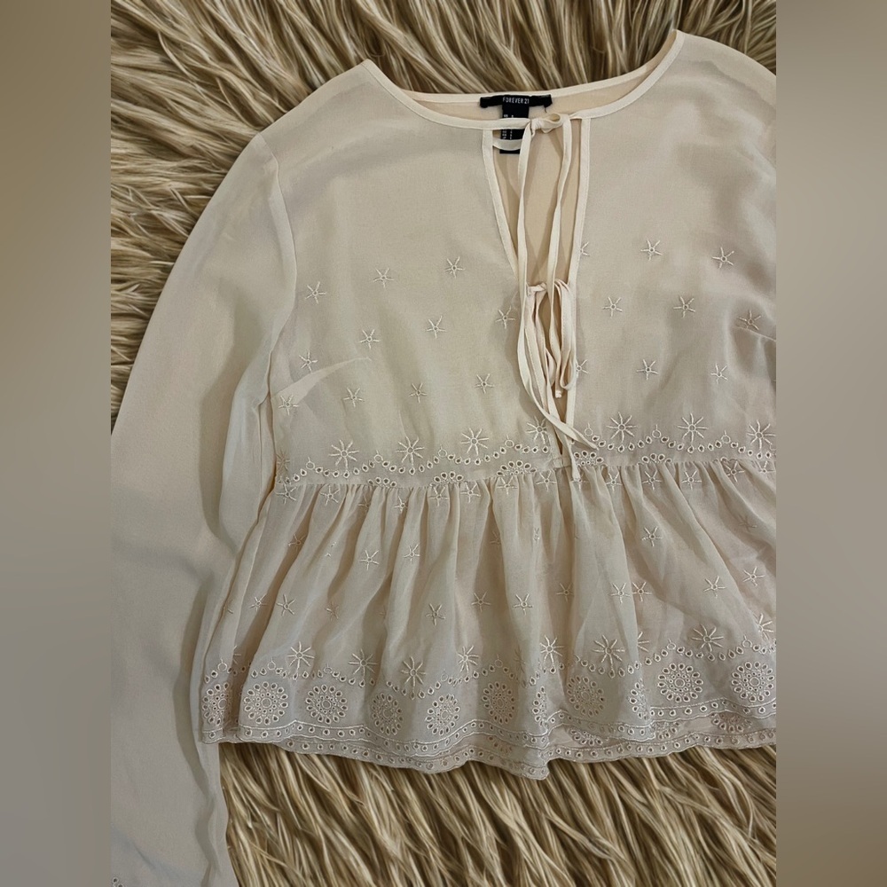 Sheer Embroidered Ruffle Top - Picture 2 of 6